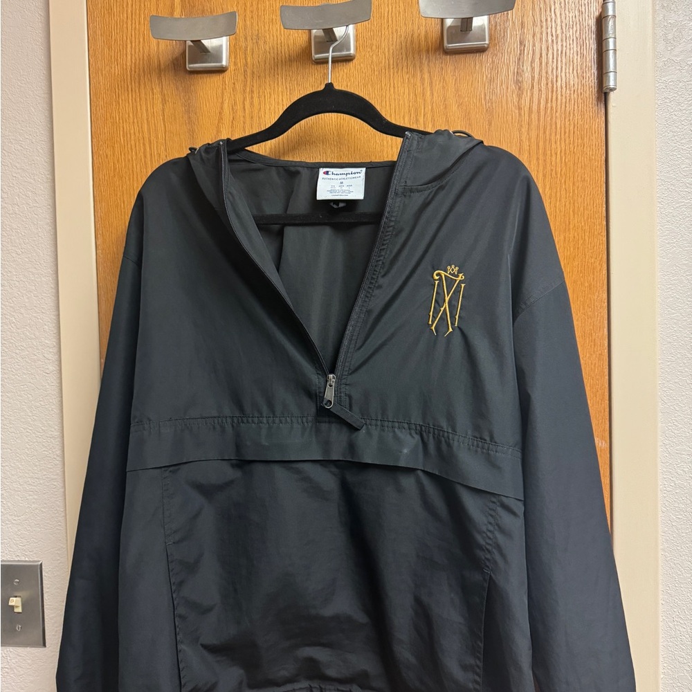 CHAMPION brand - Black Half-Zip Windbreaker with Gold Embroidery